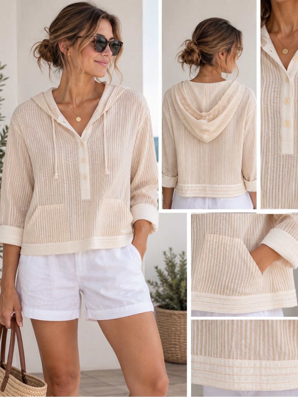 Gap 100% Cotton Striped Hooded Popover Large